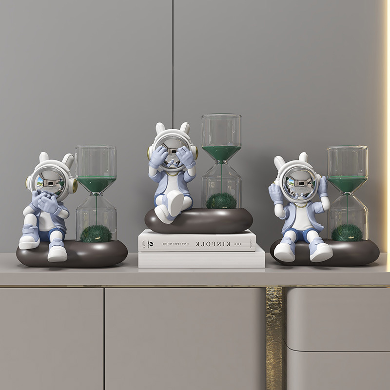 不听不看不说宇航员沙漏桌面摆件电视柜酒柜玄关办公室软装饰品