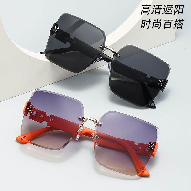 新款时尚大框显脸小方形切边太阳镜墨镜无框级感女款厂家