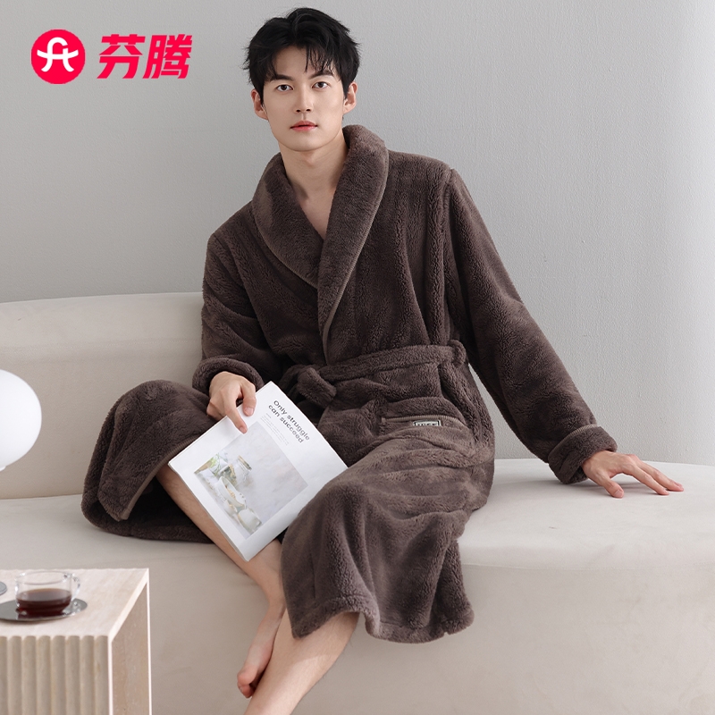 芬腾男士珊瑚绒加厚加绒睡袍