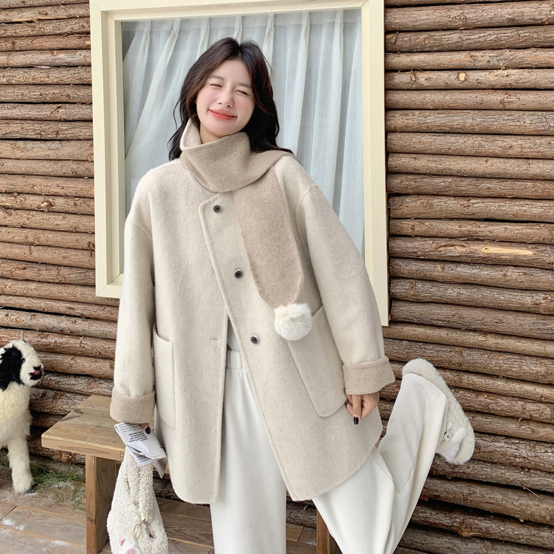 现货主推~冬季新款围脖双面呢羊毛外套领可拆2B237-6122-P255K348