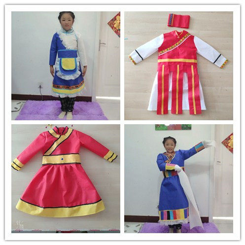 环保服儿童手工衣服成人儿童亲子装中国少数民族自制环保表演服装