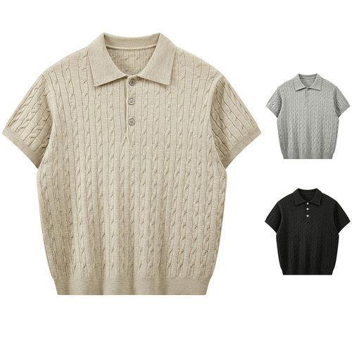 Collar short sleeved knitted shirt British business T-shirt