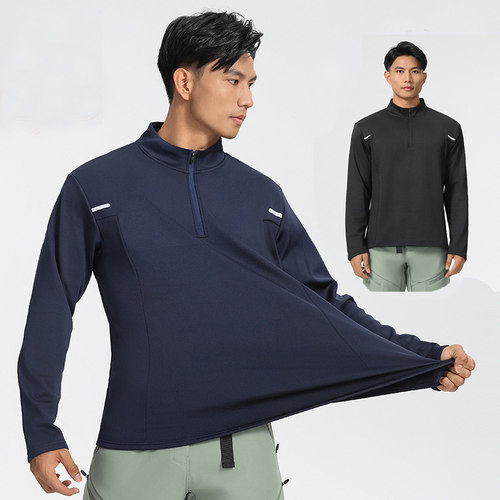 Sports men running long sleeved T-shirt half zipper top 6XL