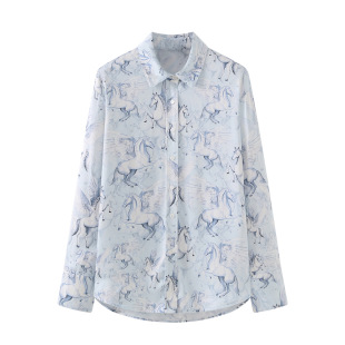 休闲百搭印花开襟衬衫 2026春季 粉彩风魅力时尚 女装 新款