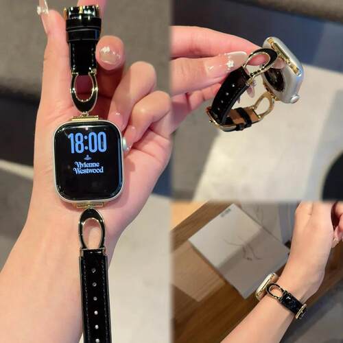 新C字金属拼小羊皮适用苹果iwatchs10小米9pro手环11代S456红米S8
