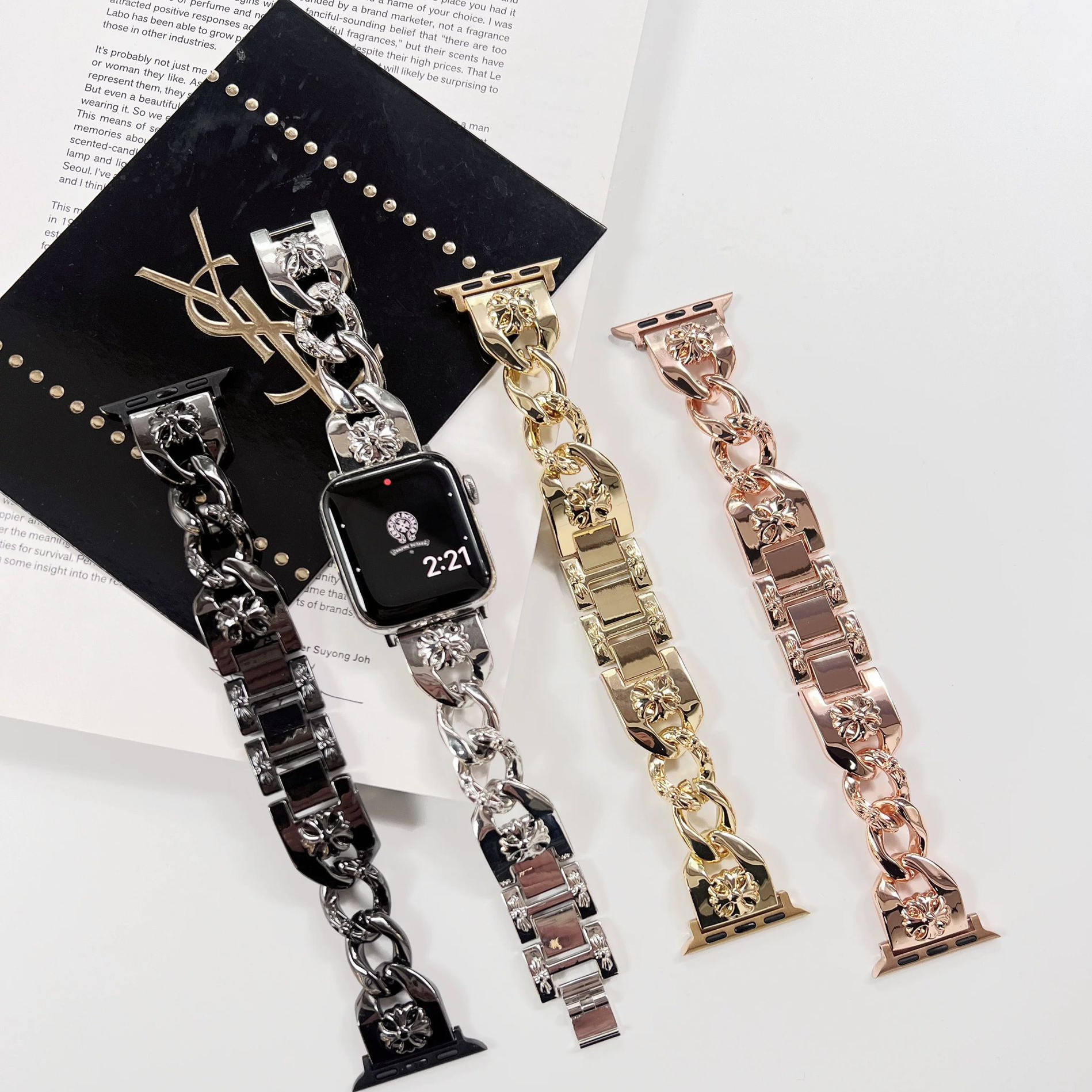 适用小米8手环9pro金属克罗芯链条表带高级三星8红米watch456腕带