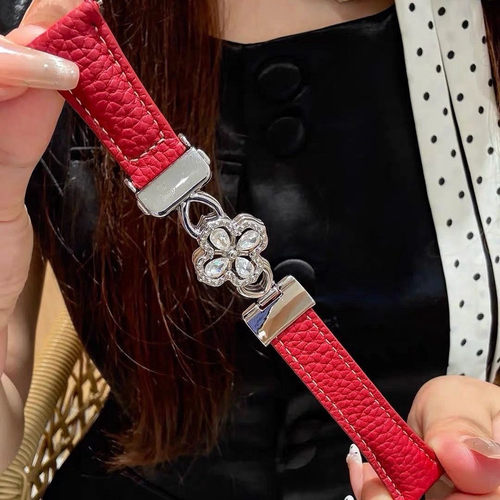 闪钻镂空锆石真皮表带适用华为gt7/gt6女watch4pro夏天Fit5高级感