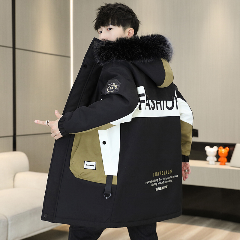 男士派克服中长款潮流连帽加厚