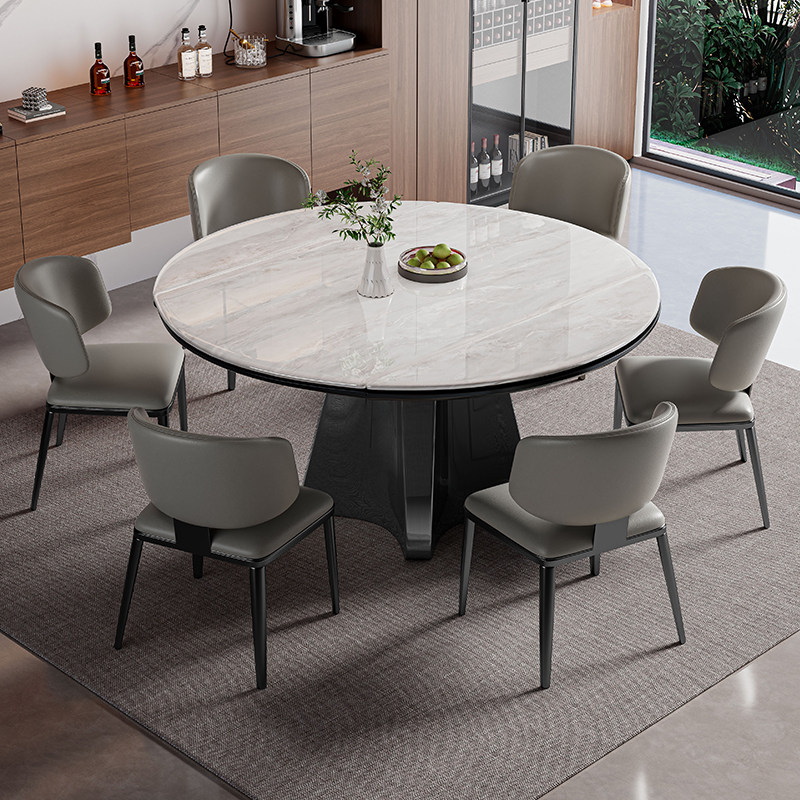 天然大理石可伸缩方圆俩用超晶石小户型微晶石轻奢折叠餐桌椅组合