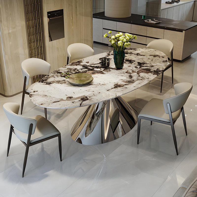 天然大理石飞碟餐桌椭圆形餐厅家用意式轻奢石西餐桌椅组合吃饭桌,住宅家具,大理石餐桌,淘宝优惠券,粉丝福利购,淘宝优惠卷