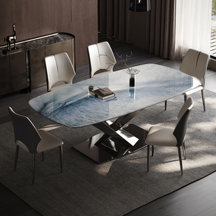 轻奢极简超晶石餐桌家用高端微晶石小户型简约现代客厅加厚大理石