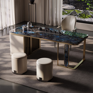 意式轻奢天然奢石阳台茶桌设计师高级感办公家用一体大理石泡茶台