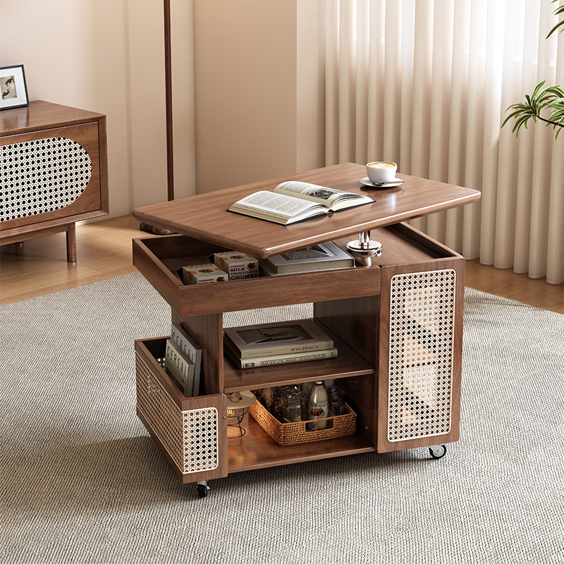 实木升降带轮茶几2025年新款小户型客厅家用沙发移动旋转小推车,住宅家具,移动边几/推车,淘宝优惠券,粉丝福利购,淘宝优惠卷