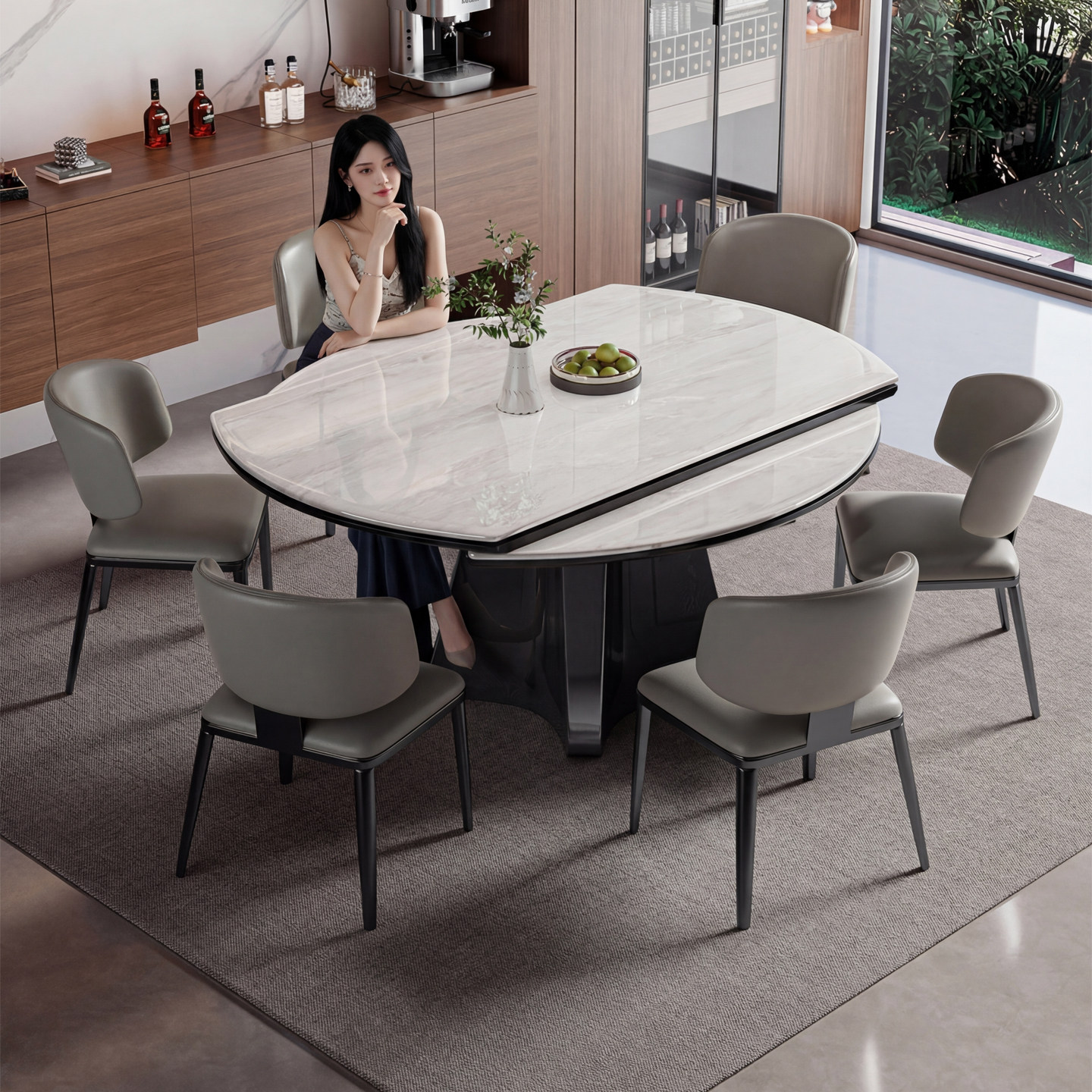 微晶石轻奢天然大理石可伸缩方圆俩用超晶石小户型折叠餐桌椅组合