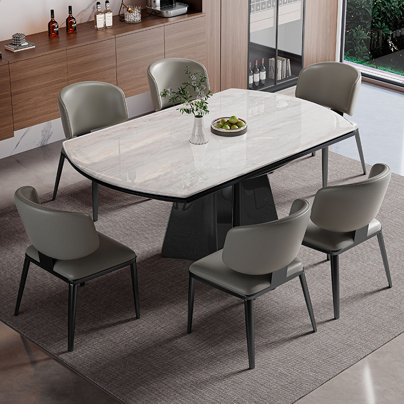天然大理石可伸缩方圆俩用超晶石小户型微晶石轻奢折叠餐桌椅组合