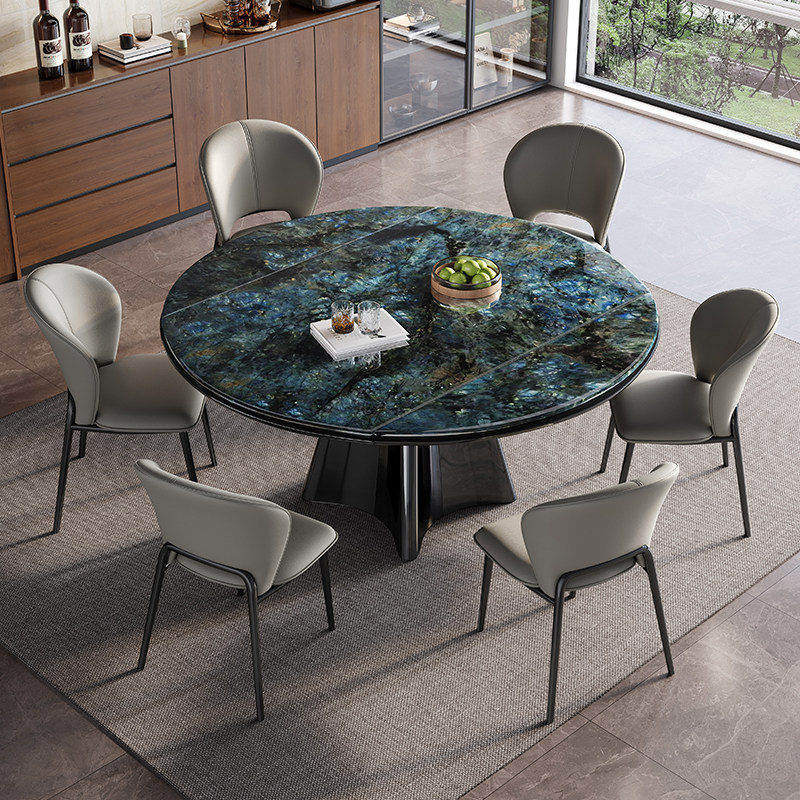 天然大理石方圆俩用可伸缩餐桌椅组合超晶石轻奢意式微晶石小户型