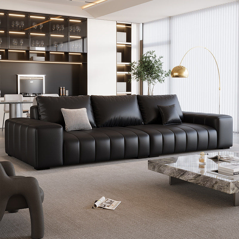 2026新款意式极简客厅高端头层真皮沙发直排钢琴键皮艺沙发组合