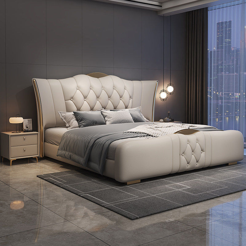 意式极简真皮床软包双人主卧高端大气大床现代简约轻奢皮床储物床