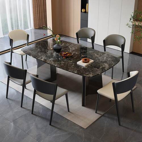 超晶石餐桌椅组合意式轻奢长方形