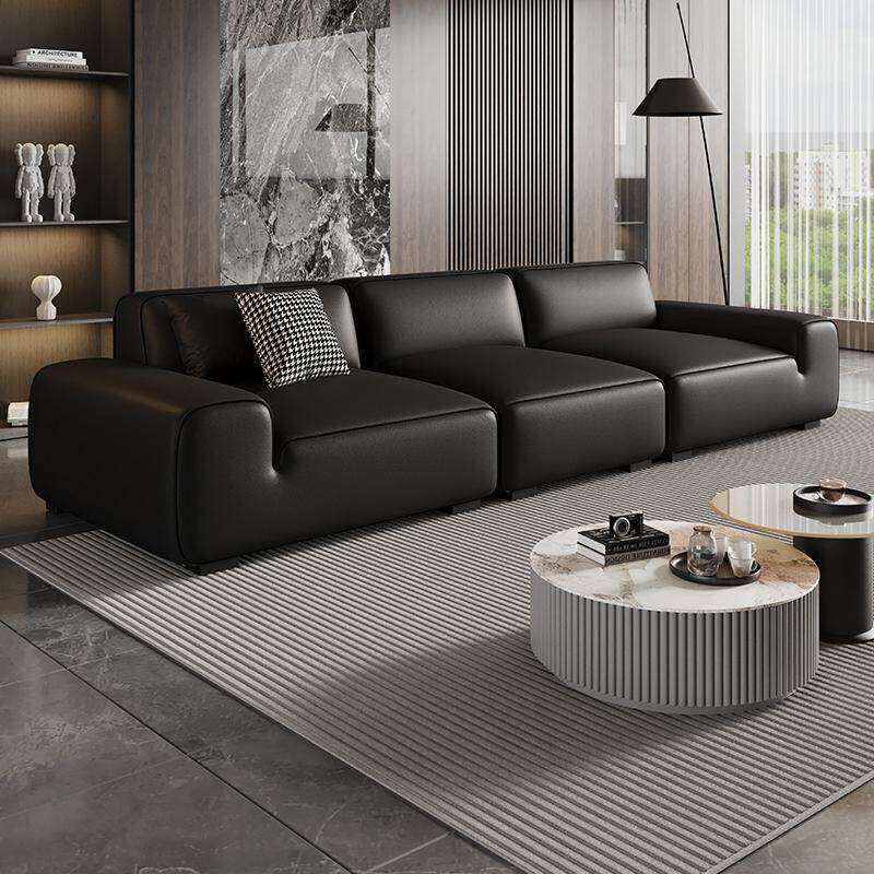 意式极简豆腐块头层牛皮沙发组合现代简约直排小户型全皮真皮沙发