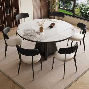 意式轻奢岩板餐桌家用小户型现代简约可伸缩折叠方圆两用吃饭桌子