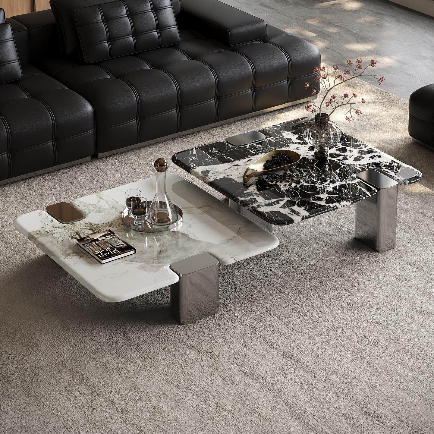 新款天然大理石客厅茶几组合意式极简高端大气超晶石沙发茶几组合
