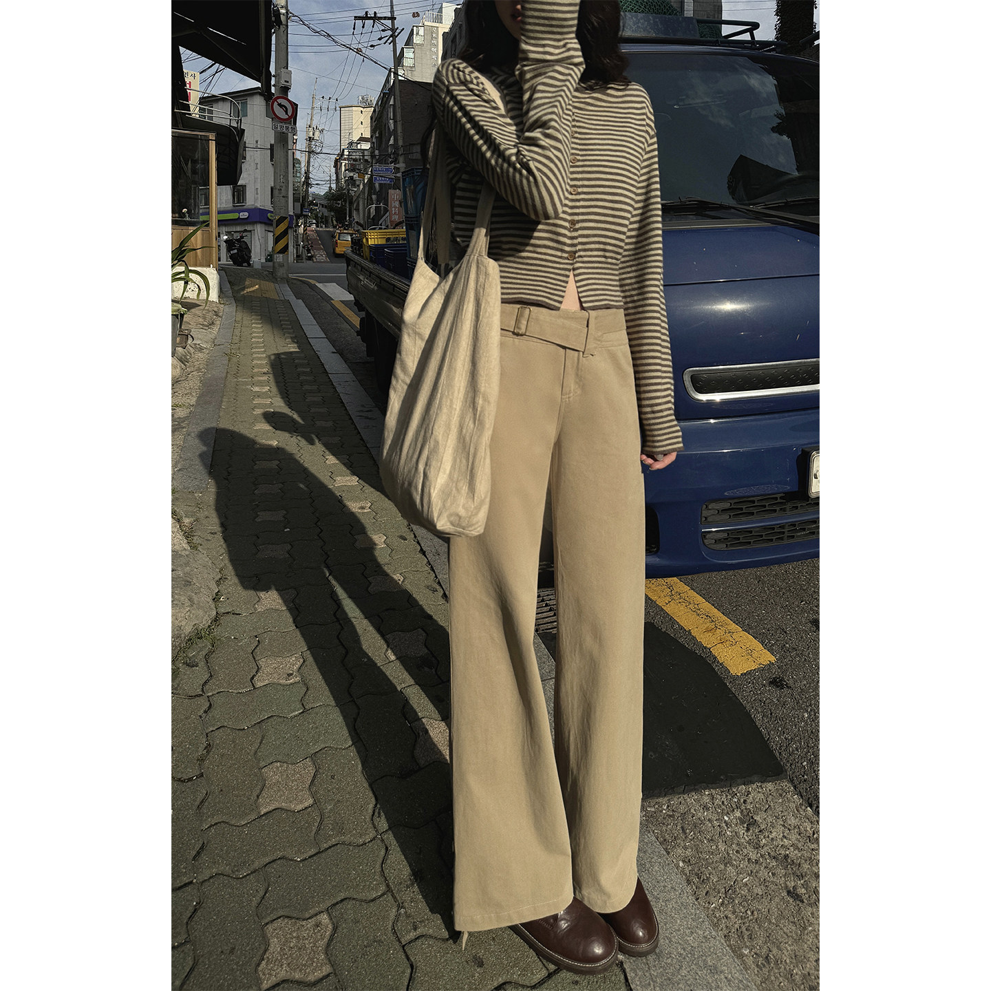 JMWOMEN 错位腰带(可拆) 卡其复古高腰休闲裤女秋季宽松直筒长裤,女装/女士精品,休闲裤,淘宝优惠券,粉丝福利购,淘宝优惠卷