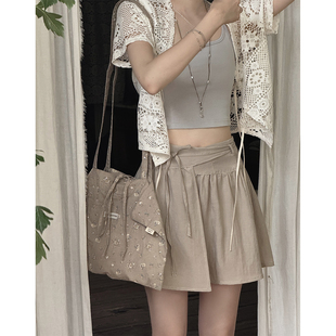 JMWOMEN莱赛尔复古绑绳高腰半身裙女2025夏不规则层次美感a字短裙