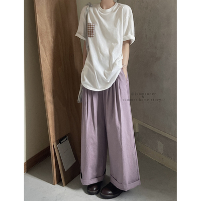 JMWOMEN复古格子口袋短袖T恤