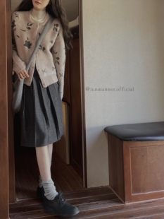 jmwomen中长款高腰毛呢半身裙女冬季a字百褶裙日系显高显瘦裙子