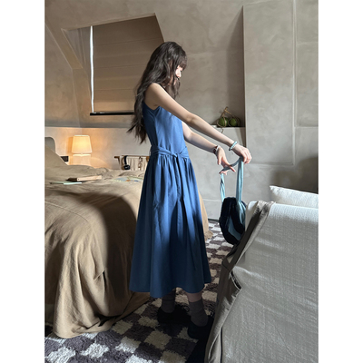 JMWOMEN绑带v领细格子无袖连衣裙