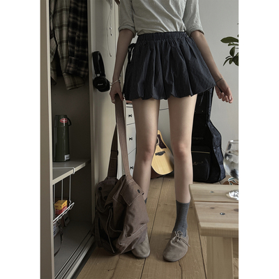 JMWOMEN格子系带蓬感漂浮短裙