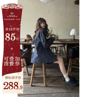 JMWOMEN“自有故事 幽蓝花园”蓝色小刺绣短外套女秋宽松工装外套