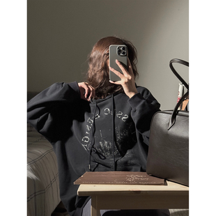 JMWOMEN  午夜海岸线 字母印花连帽卫衣女冬新款加绒加厚宽松外套