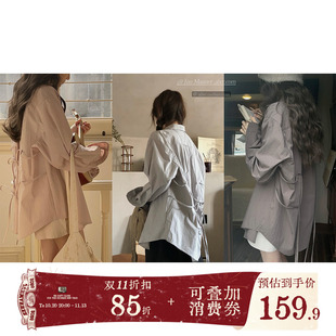 JMWOMEN“背影处 浪漫系带” 法式复古简约长袖衬衫女秋宽松上衣