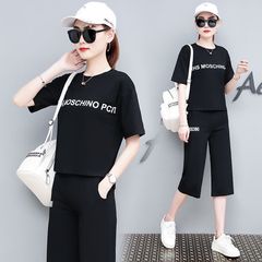 Sportswear casual suit women 2021 new summer student short sleeve Capris net red fashion two piece set