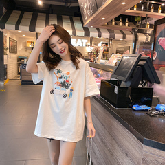 Temperament style short sleeve T-shirt spring and summer season clothes Korean new loose and versatile student print top fashion