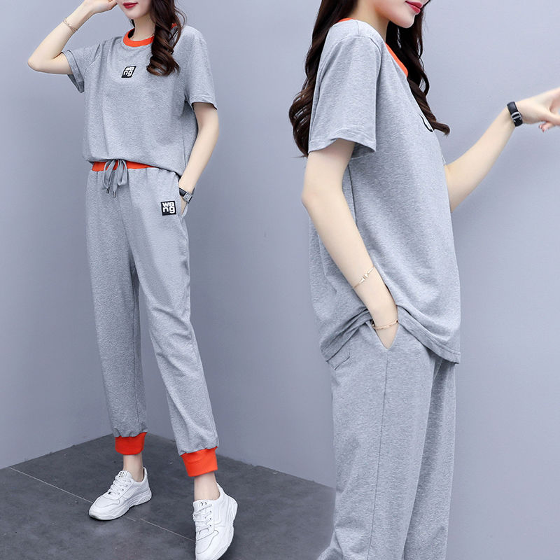Harajuku style leisure sports suit women's summer women's wear Korean version loose fashion two piece suit fashion