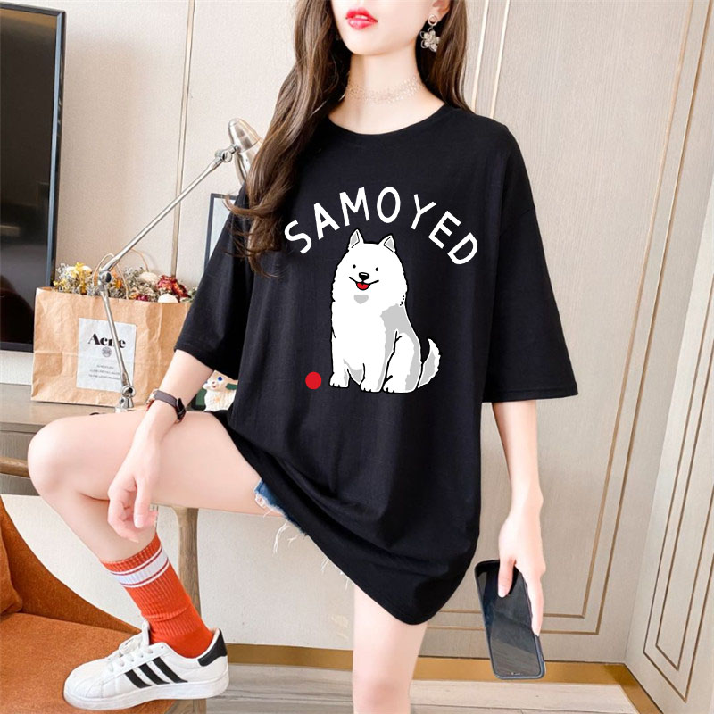 Real shot pure cotton large women's summer Korean loose weight medium length short sleeve shirt