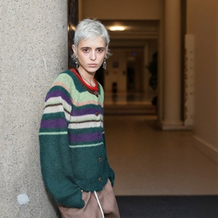 Monday JA 复古条纹羊毛混马海毛针织衫女 秋季宽松慵懒毛衣外套