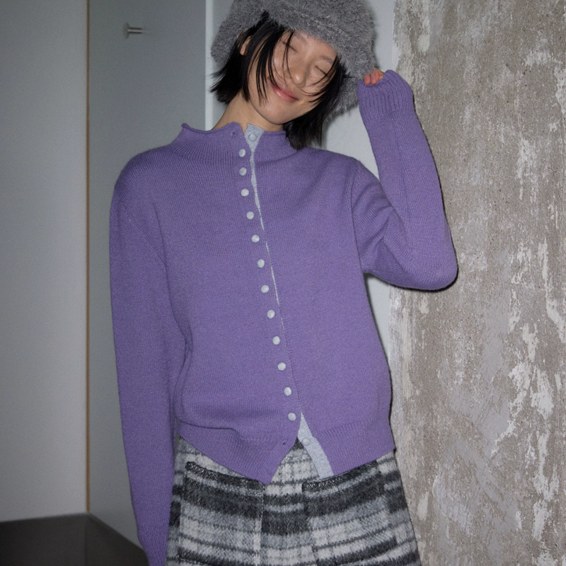 Monday JA 复古紫色半高领毛衣开衫女 秋冬季温柔氛围感针织外套,女装/女士精品,毛衣,淘宝优惠券,粉丝福利购,淘宝优惠卷