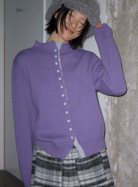 Monday JA 复古紫色半高领毛衣开衫女 秋冬季温柔氛围感针织外套