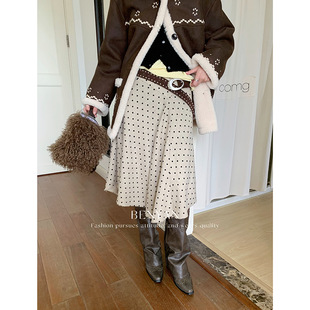 Monday JA 弗拉明戈 复古羊毛波点半身裙女春季不规则显瘦a字裙子
