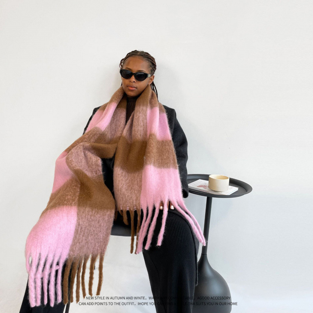 Monday JA 【清仓】彩色马海毛围巾男女时尚拼色格子围脖披肩