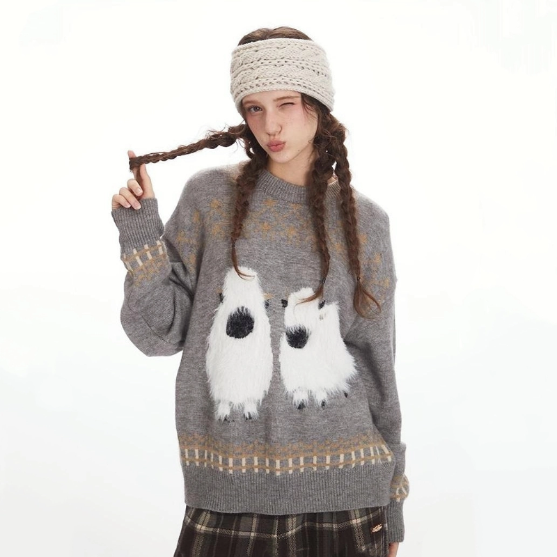 MondayJA复古套头情侣圆领毛衣