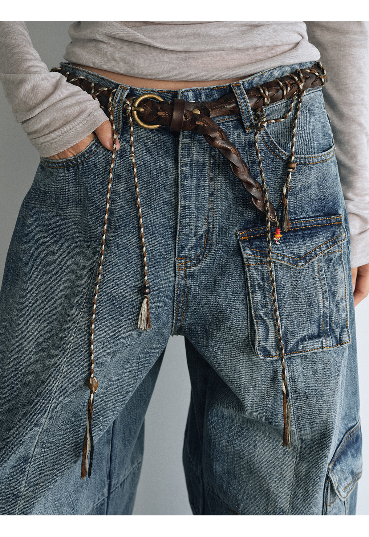 Monday JA 复古时尚头层牛皮腰链绳子个性真皮搭配饰品编织腰带