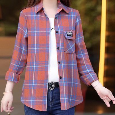 夏季格子全棉衬衫女装长袖薄款纯棉衬衣外套中老年妈妈装宽松上衣