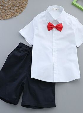 儿童白色短袖衬衣幼儿园演出服小主持人六一小学生大合唱表演服装