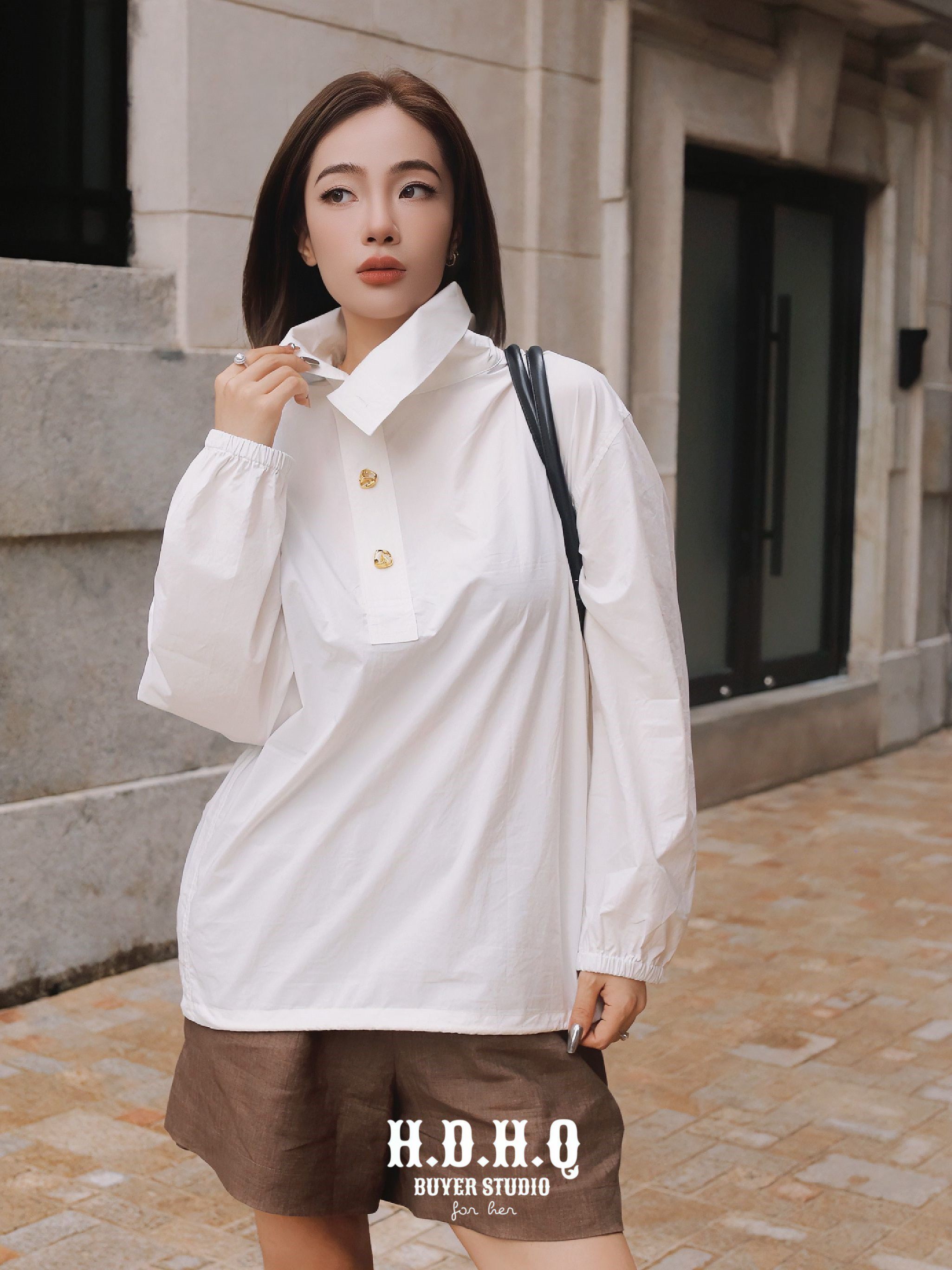 d.h.q【black label】黑标系列-法式匹马棉优雅老钱衬衫上衣