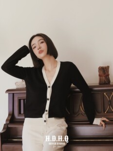 H.D.H.Q【Black Label】黑标系列-致敬coco黑白山茶花山羊绒开衫